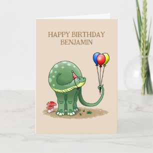Carte Dinosaure tenant Ballons Anniversaire