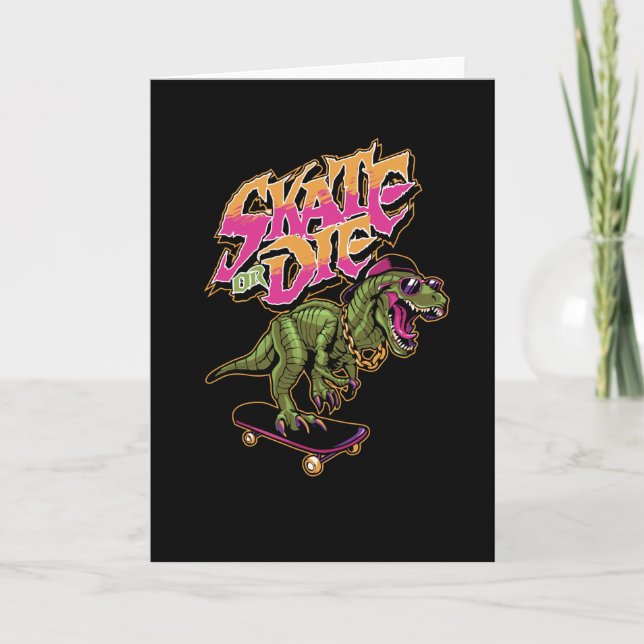 Carte Dinosaures avec skateboard (Devant)