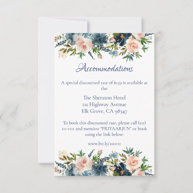 Carte d'insertion avec détails en aquarelle floral (Devant)
