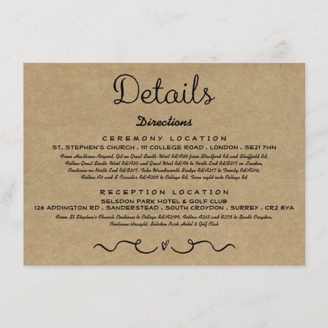 Carte d'insertion de détails mariage | Rustic Coun (Devant)
