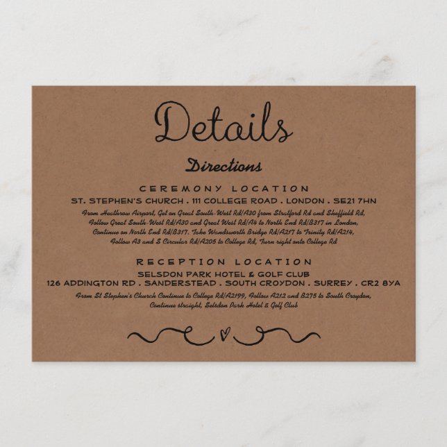 Carte d'insertion de détails mariage | Rustic Coun (Devant)
