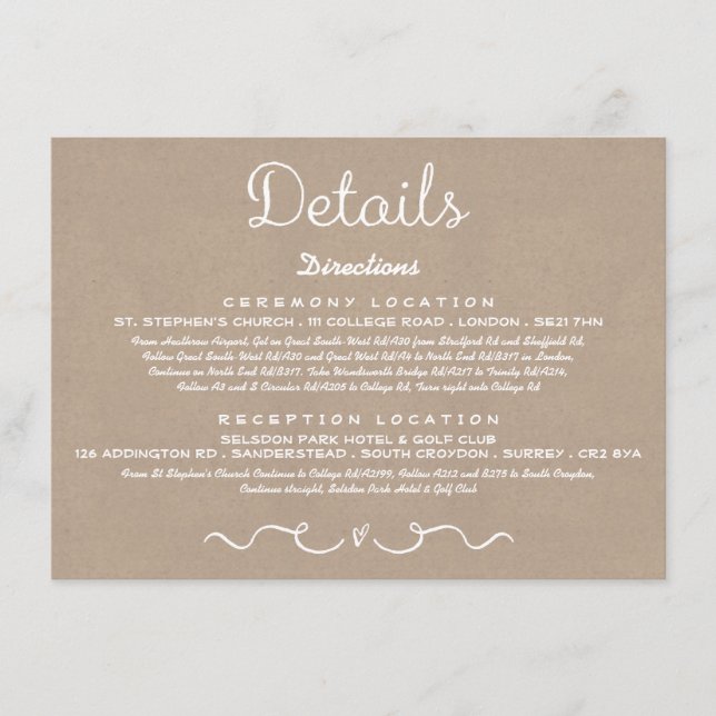 Carte d'insertion de détails mariage | Rustic Coun (Devant)