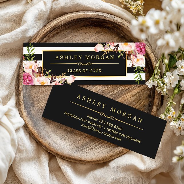 Carte d'insertion de diplôme Floral Black White St (Créateur téléchargé)