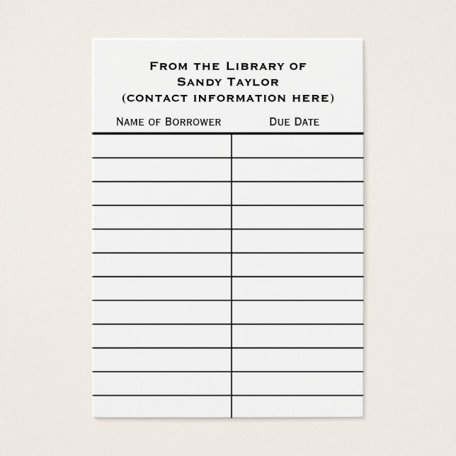 Carte d'insertion de livre de base. (Devant)