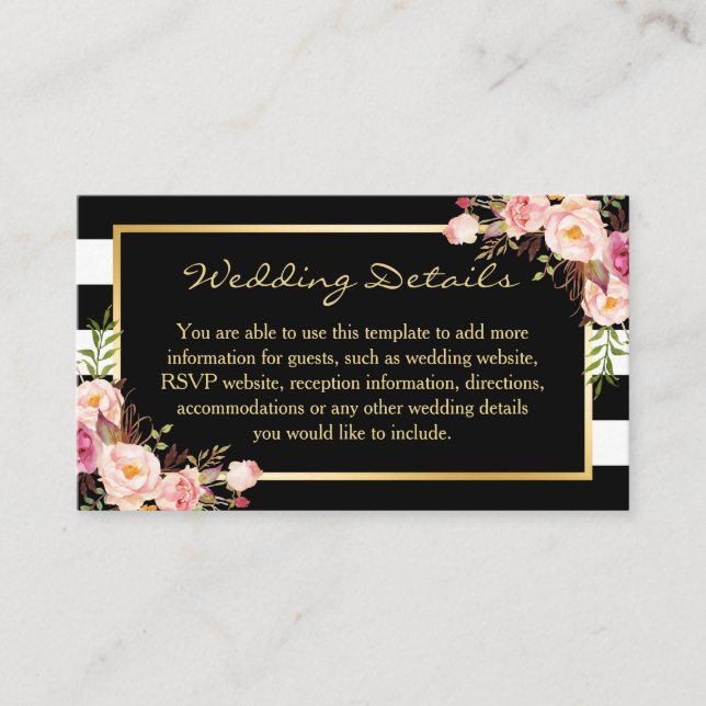 Carte d'insertion de Mariage Floral Black White (Devant)