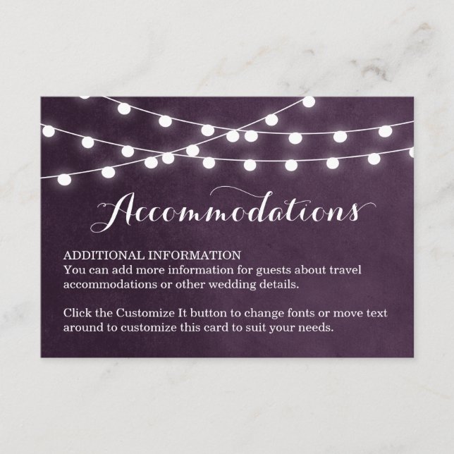 Carte d'insertion de Mariage Plum String Lights (Devant)