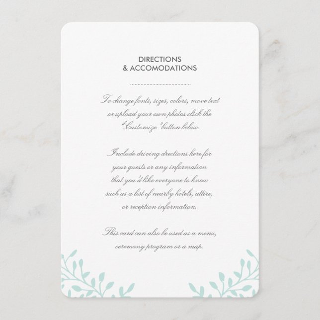 Carte d'insertion de mariage Secret Garden - Menth (Devant)