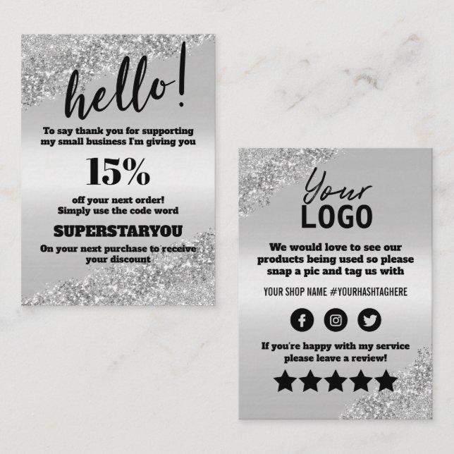 Carte d'insertion de Merci de Parties scintillant  (Devant / Derrière)