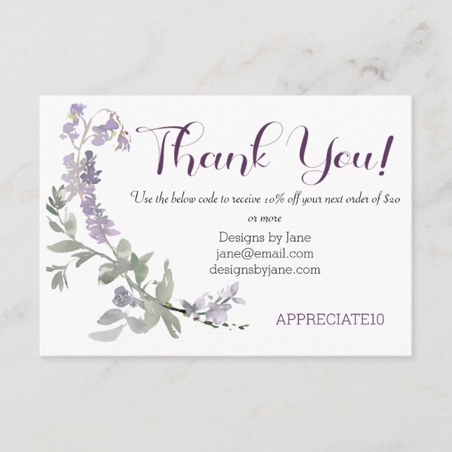 Carte d'insertion de Merci violet Coupon pour peti (Devant)