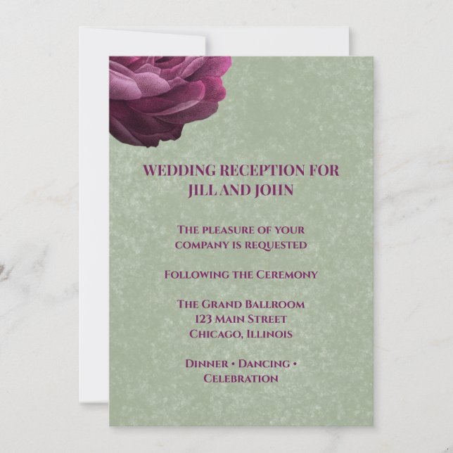 Carte d'insertion de réception de mariage vert sau (Devant)