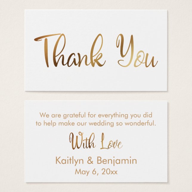 Carte d'insertion du Merci Mariage Or Favor (Devant & derrière)