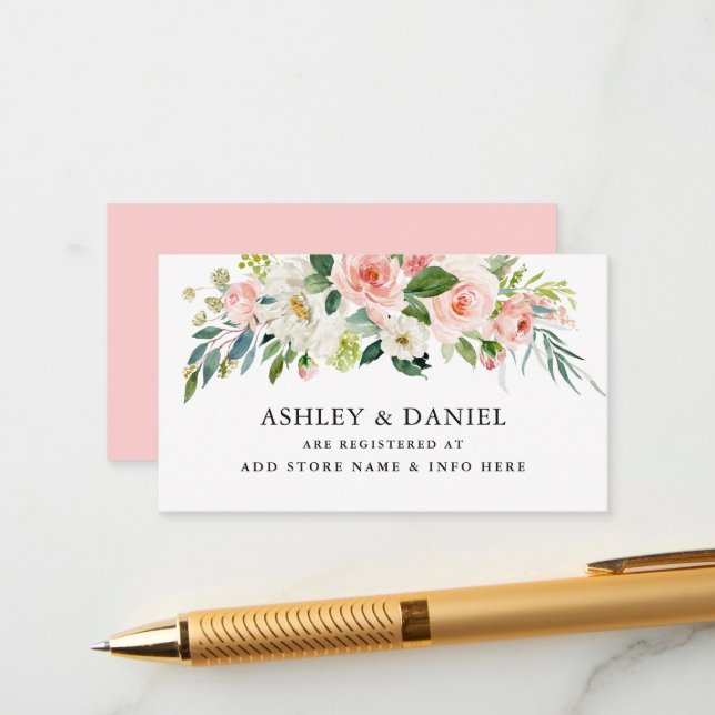 Carte d'insertion Floral Rose Blush Mariage (Devant/Arrière en situation)