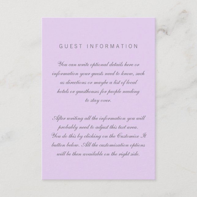 Carte d'insertion Lilac Simple Mariage (Devant)