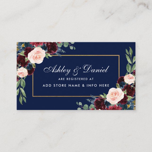 Carte d'insertion mariage Burgundy Floral (Devant)