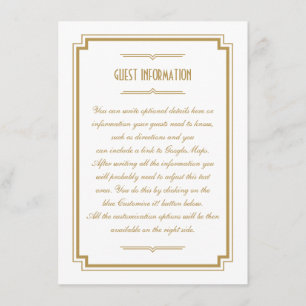 Carte d'insertion Mariage cadre or Art déco des an