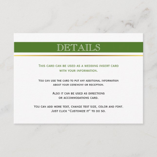 Carte d'insertion mariage or à rayures blanches et (Devant)
