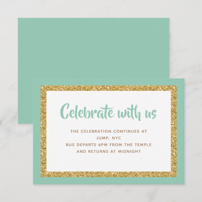Carte d'insertion Mint Green & Gold Parties scinti (Devant / Derrière)
