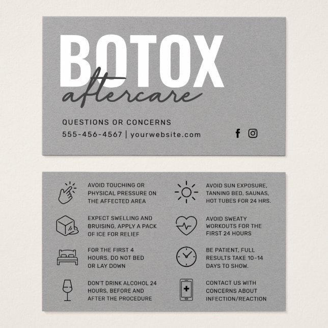 Carte d'instruction d'injection Premium Grey Botox (Devant & derrière)