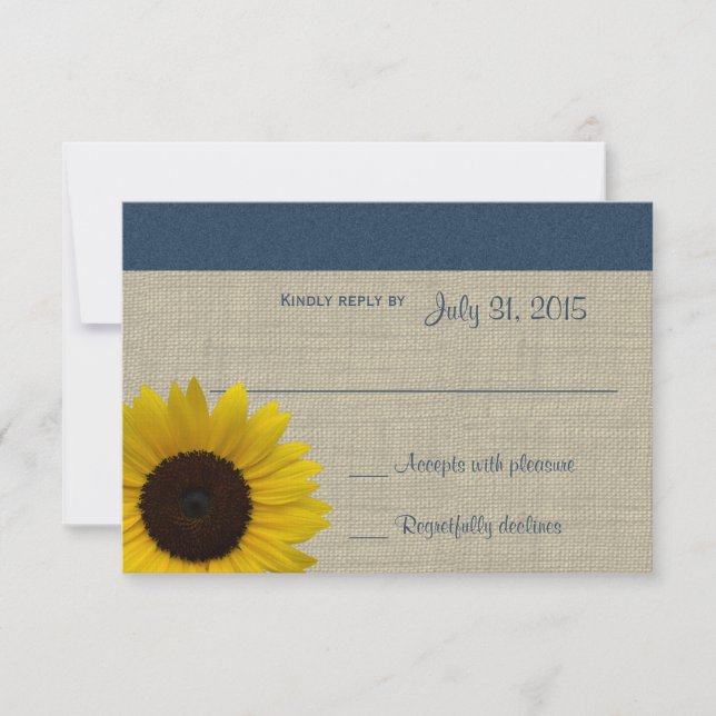 Carte d'intervention bleue Sunflower et Burlap Nav (Devant)