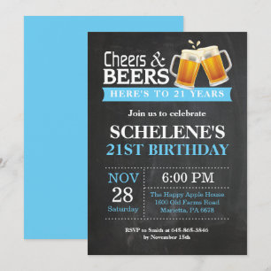 Carte d'invitation 21 ans Cheers and Beers