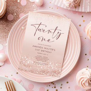 Carte d'invitation 21e anniversaire Rose Gold Glit