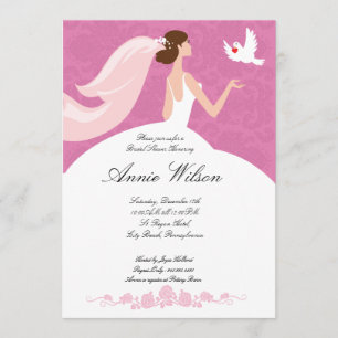 Carte d'invitation à la douche nuptiale avec pigeo