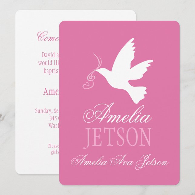 Carte d'invitation à la faire-part de colombe rose (Devant / Derrière)