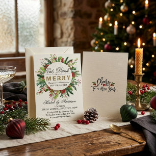 Carte d'invitation à la fête de Noël Manger Boire