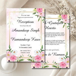 Carte d'invitation à la réception indienne rose vi