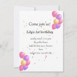 Carte d'invitation à l'anniversaire de ballon pour