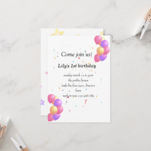 Carte d'invitation à l'anniversaire de ballon pour