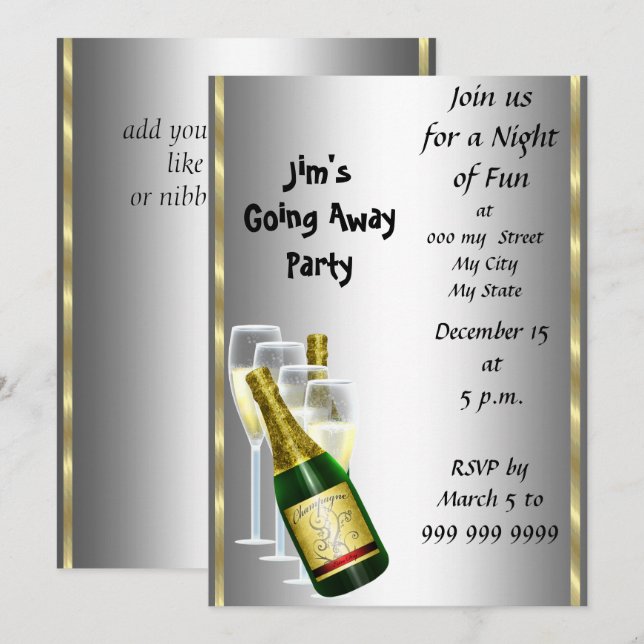 Carte d'invitation à une fête d'adieu (Devant / Derrière)