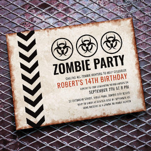 Carte d'invitation à une soirée zombie avec symbol