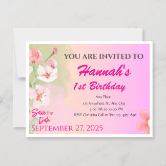 Carte d'invitation aimant personnalisée pour fille