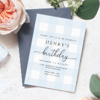 Carte d'invitation anniversaire à carreaux bleus