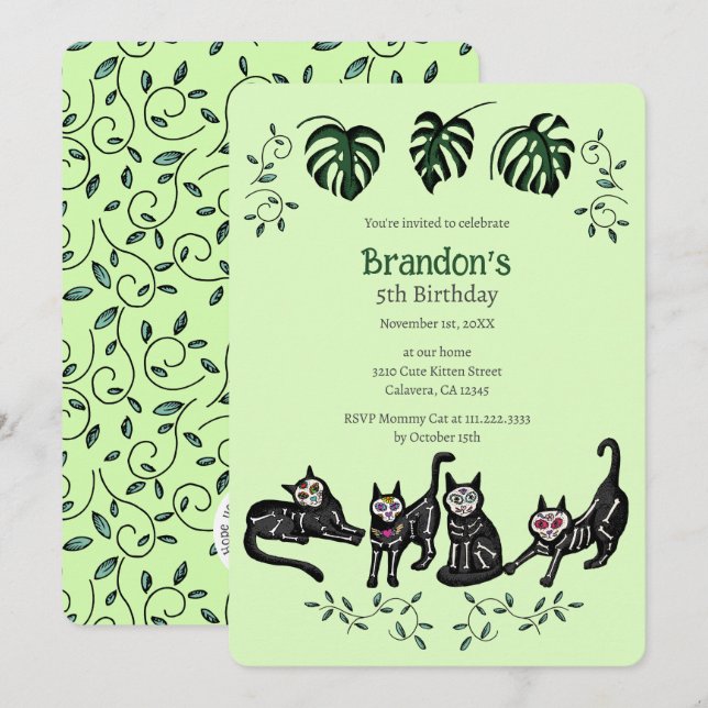 Carte d'invitation Anniversaire de enfant Cute Cal (Devant / Derrière)