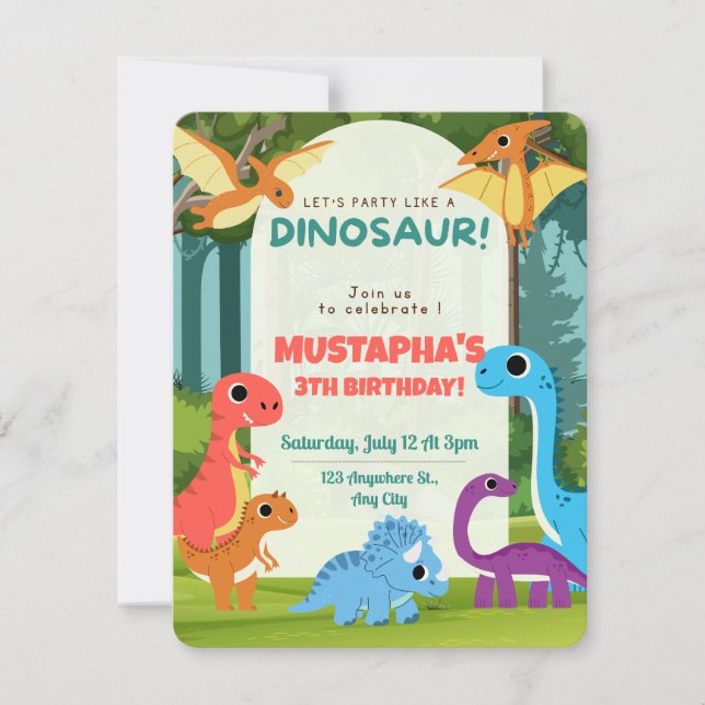 Carte d'invitation Anniversaire de enfant Dinosaur (Devant)