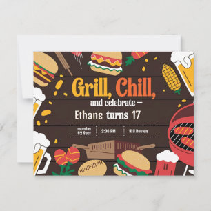 Carte d'invitation Anniversaire de la grillade et 