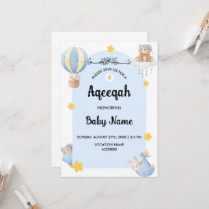 Carte d'invitation Aqeeqah Aqiqah Instantanée Bleu