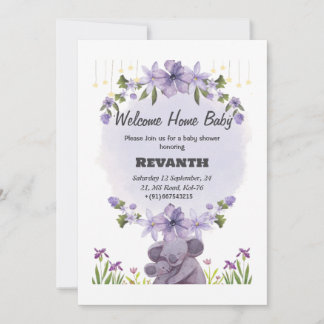Carte d'invitation au Baby shower floral pourpre