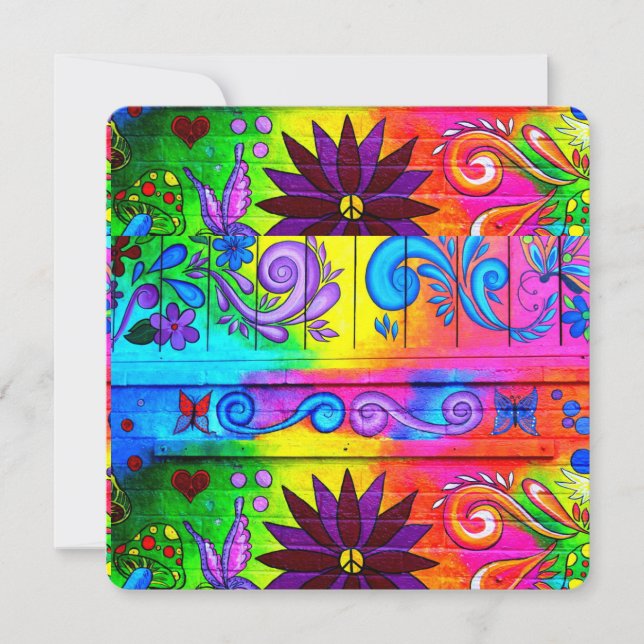 carte d'invitation aux couleurs super hippie (Devant)