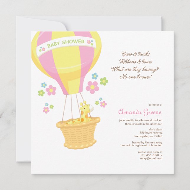 Carte d'invitation Baby shower à ballon à air chau (Devant)