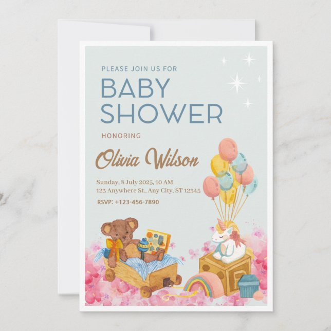 Carte d'invitation Baby shower aquarelle (Devant)