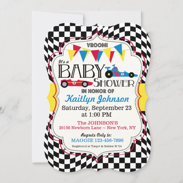 Carte d'invitation Baby shower automobile (Devant)