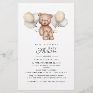 Carte d'invitation Baby shower de ballons d'ours b