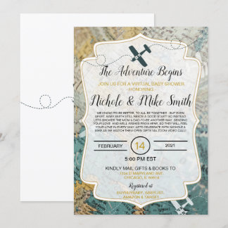 Carte d'invitation baby shower de thème de voyage