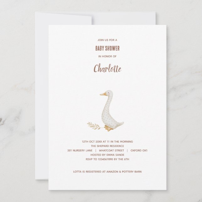 Carte d'invitation Baby shower d'oie (Devant)