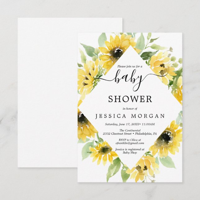 Carte d'invitation Baby shower du jardin de tourne (Devant / Derrière)