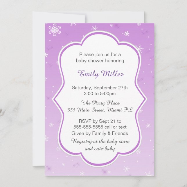 Carte d'invitation Baby Shower Flocons de neige vi (Devant)