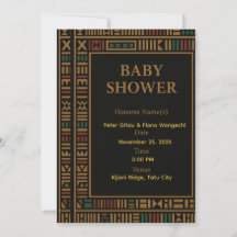 Carte d'invitation Baby shower Gold Kente africain